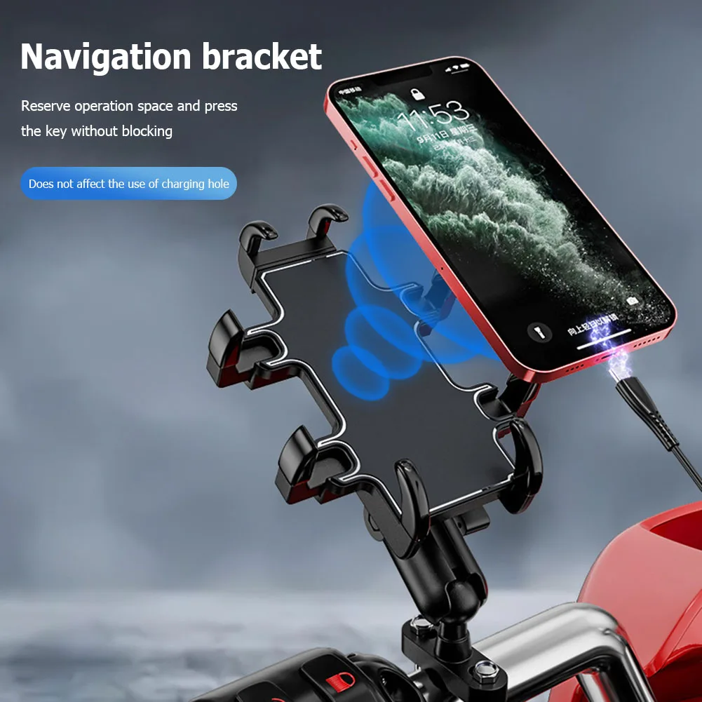 

Universal Motorcycle Bike Handlebar Rearview Mirror GPS Navigation Support Mount Rack 360 Degrees Rotating Mobile Phone Holder