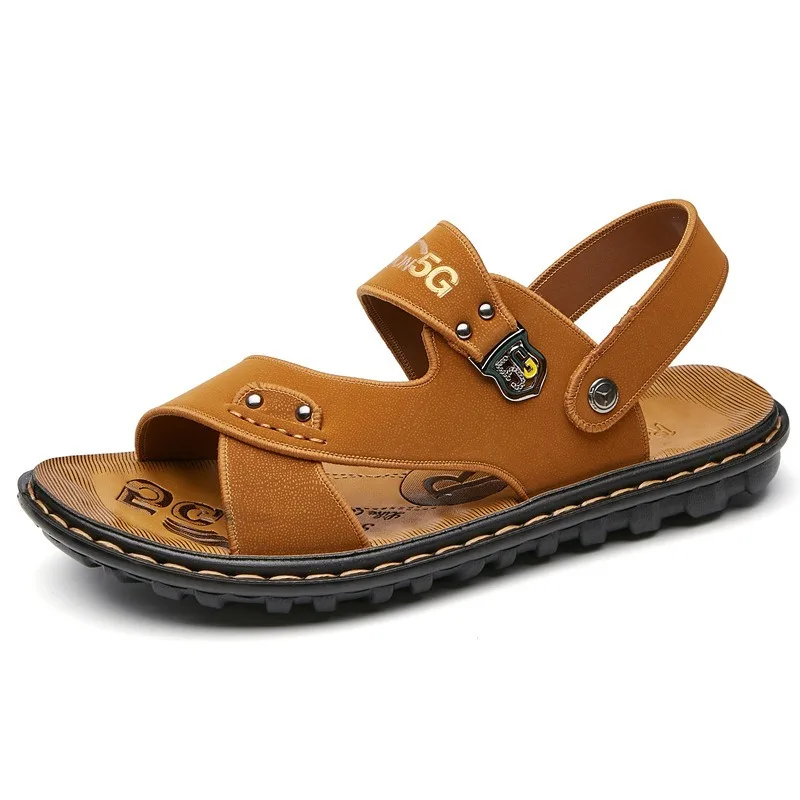 Сандалии мужские кожаные мягкая подошва дизайнерские уличная пляжная обувь на