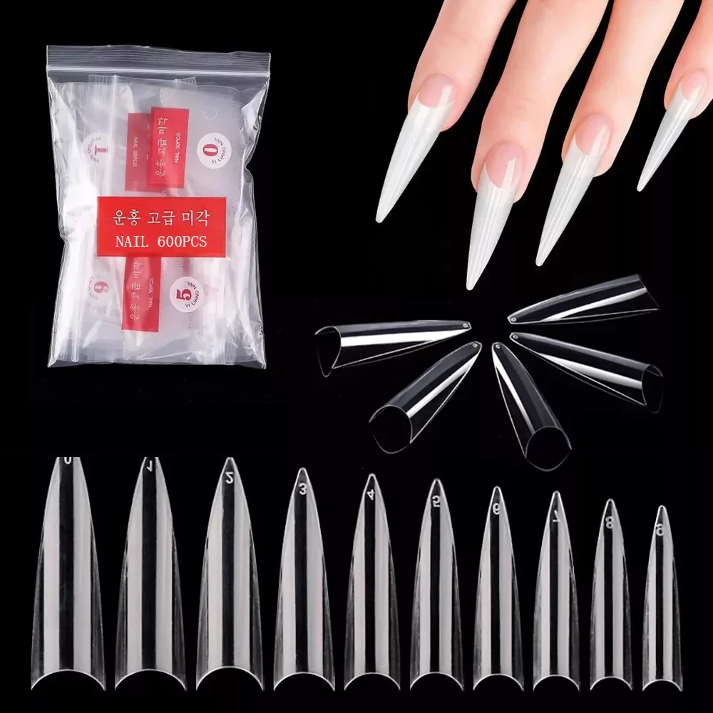 

NEW False Nail Tips Stiletto French Acrylic Clear Nail Tips Half Cover Pointed Fake Nail Long Claw False Artificial Nail