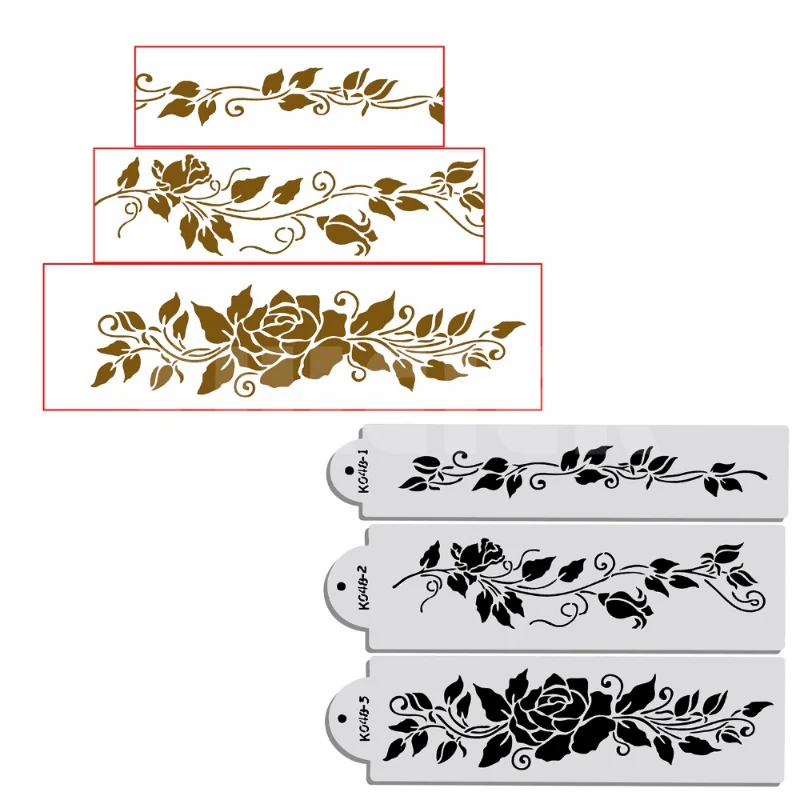 

3pcs/set Tree Vine Flower Leaves Fondant Cake Stencil Mold Border Lace Decor Icing Sugarcraft Tools Spray Flower Template