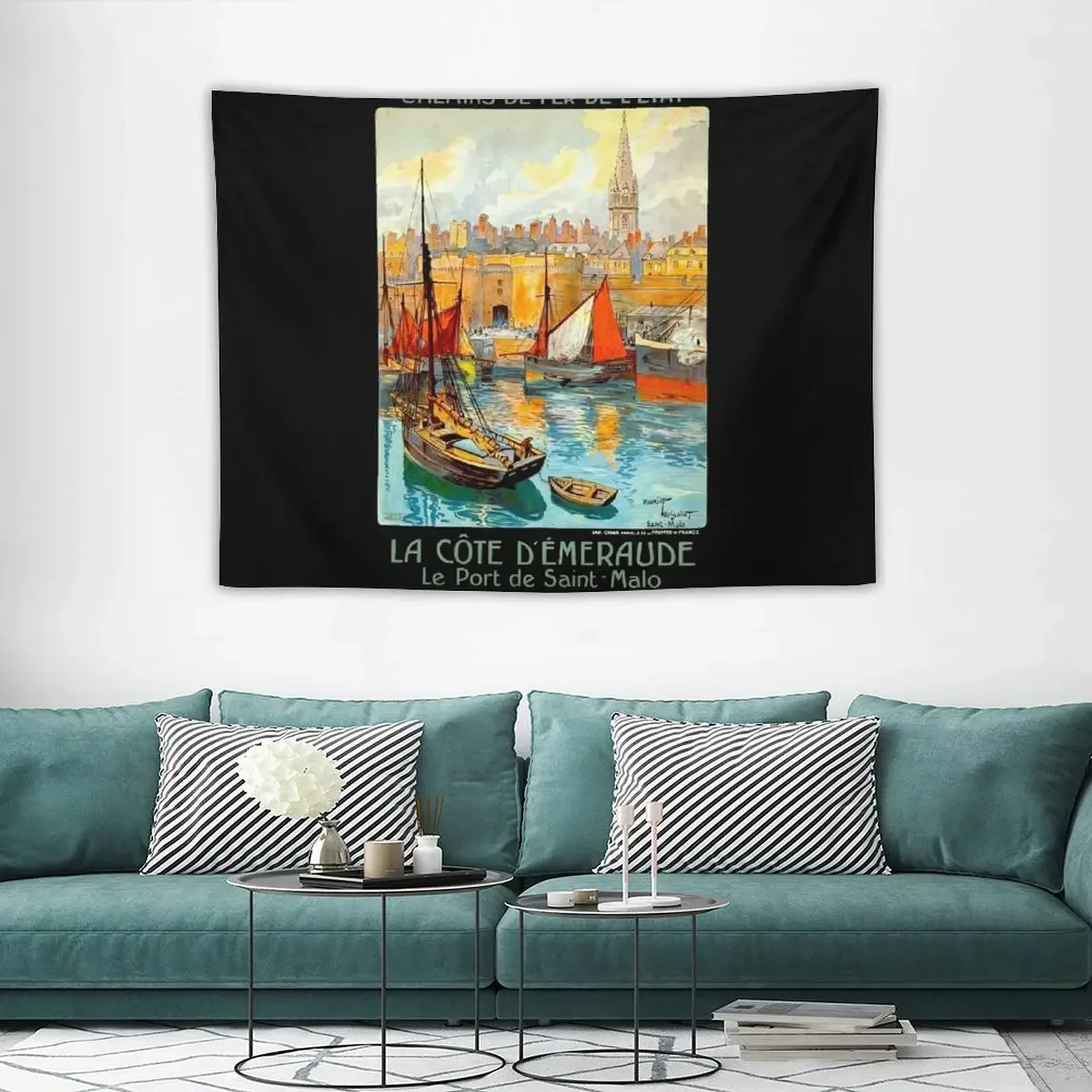 SAINT MALO: винтажный гобелен La Cote D Emeraude с рекламным принтом для путешествий