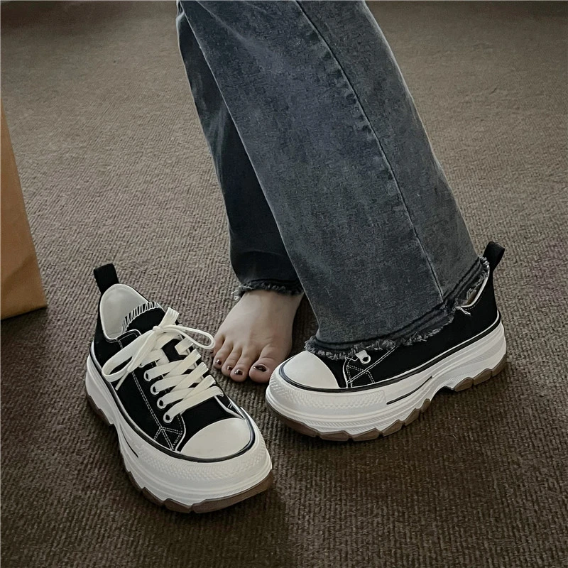 2023 Women's Thick Sole Flat Shoe High Top Platform Shoe Round Toe Classic Contrast Vulcanized Shoe Women's Shoe