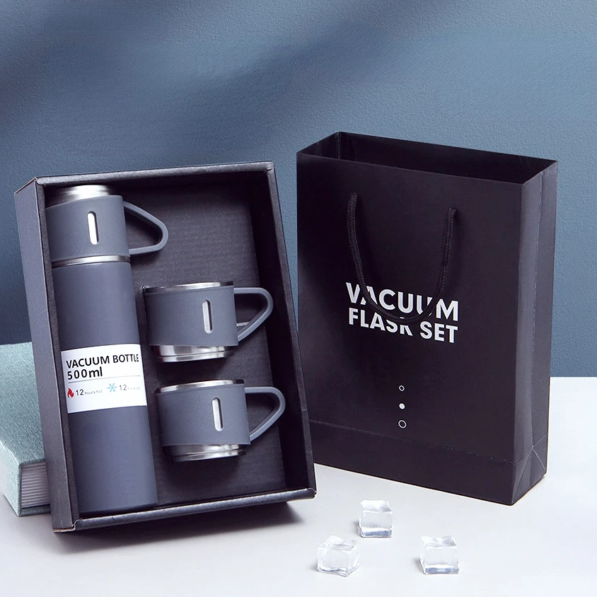 With Cups Vacuum Flask Set Vacuum Insulated Wide Mouth Bottle For Cold & Hot Beverages