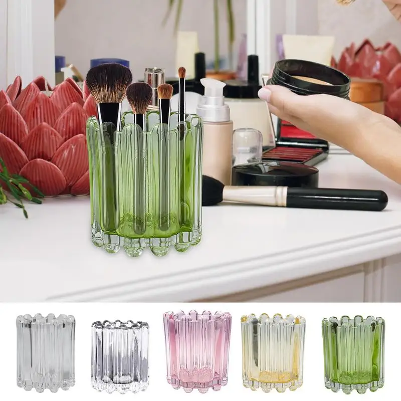 

Makeup Brush Cup Portable Desktop Cosmetic Organizer Eyebrow Pencil Eyeshadow Brush Holder Transparent Crystal Container