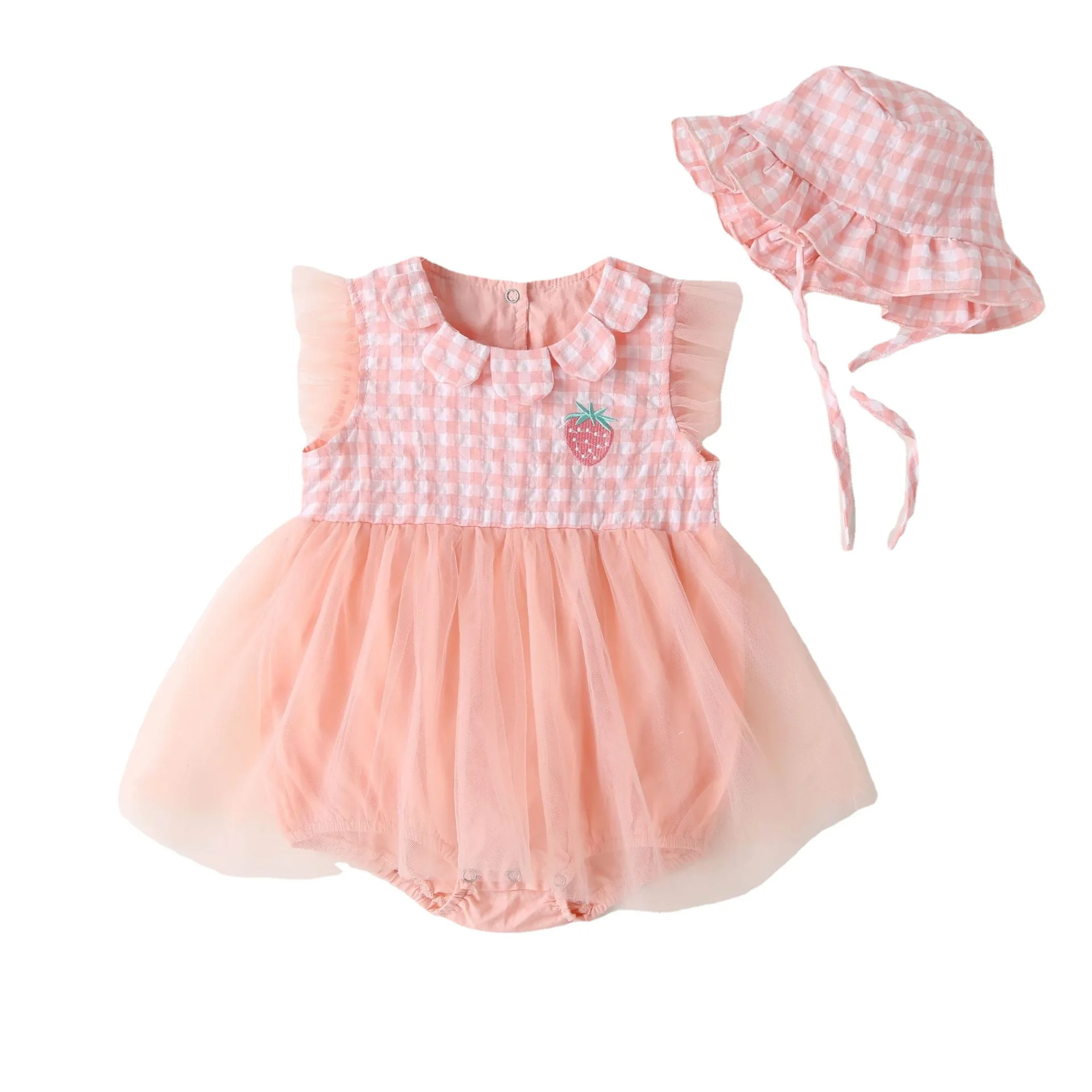 

Summer Romper Short-sleeved Baby Onesie Mesh Plaid Triangle Romper Baby Clothes Baby Boutique Clothing