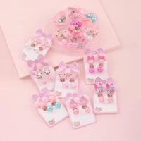 7prsset cute pink kids clip on earrings rabbit cat animal flower girls jewelry cartoon christmas gift children clip earrings