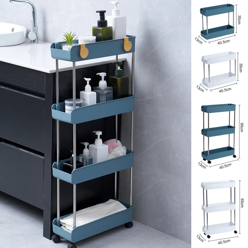 Multifunction Storage Shelf Mobile Cart With Rolling Wheels Organizer Rack Kitchen Bathroom Household Unit 2/3/4 Layers