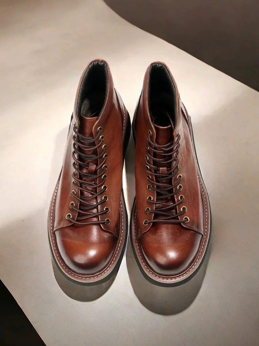 Мужские классические ботинки из натуральной кожи с большим круглым носком