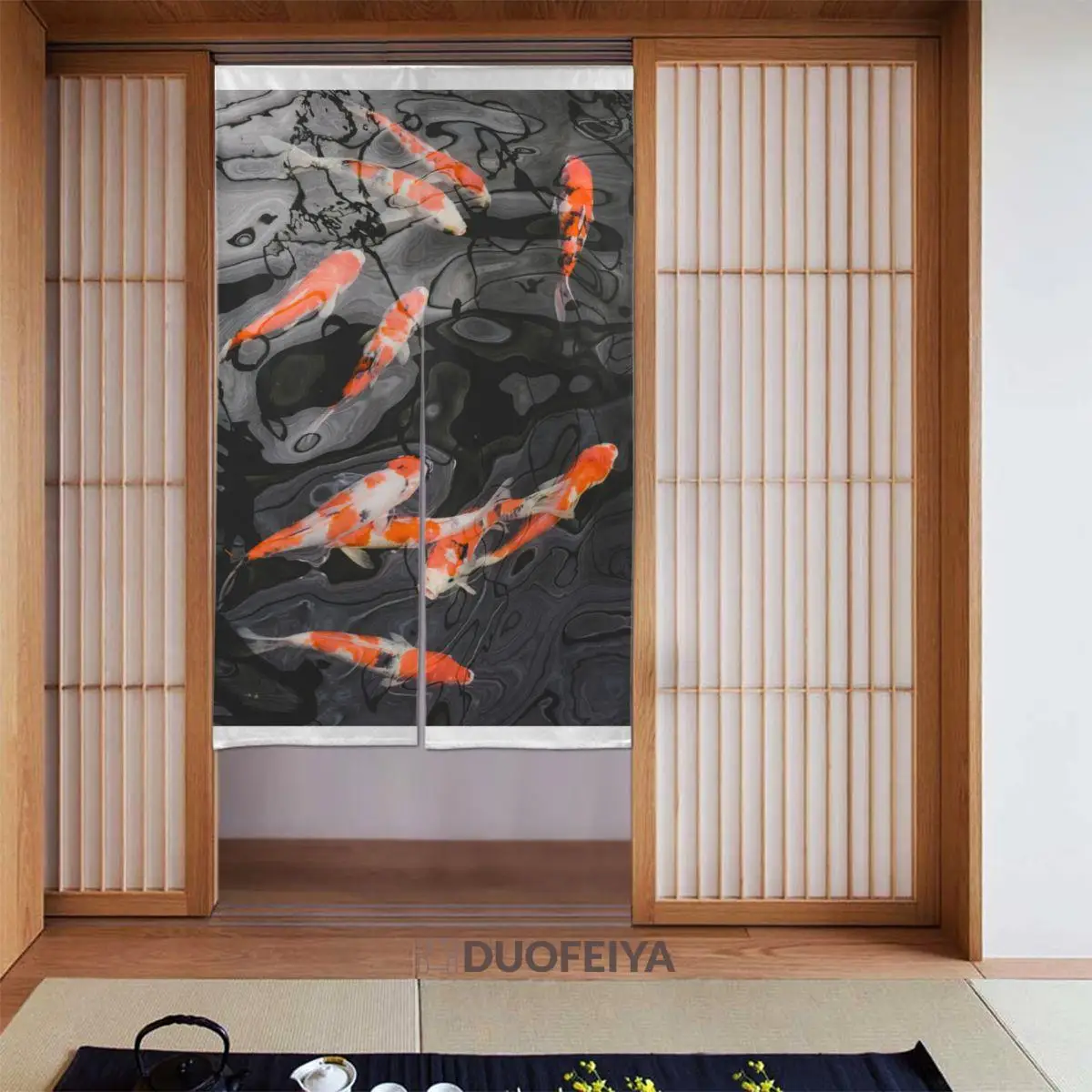 

Японские дверные занавески Lucky Koi, китайские фото, занавески из хлопка и льна с принтом, подвесные полузанавески для двери, декор гостиной