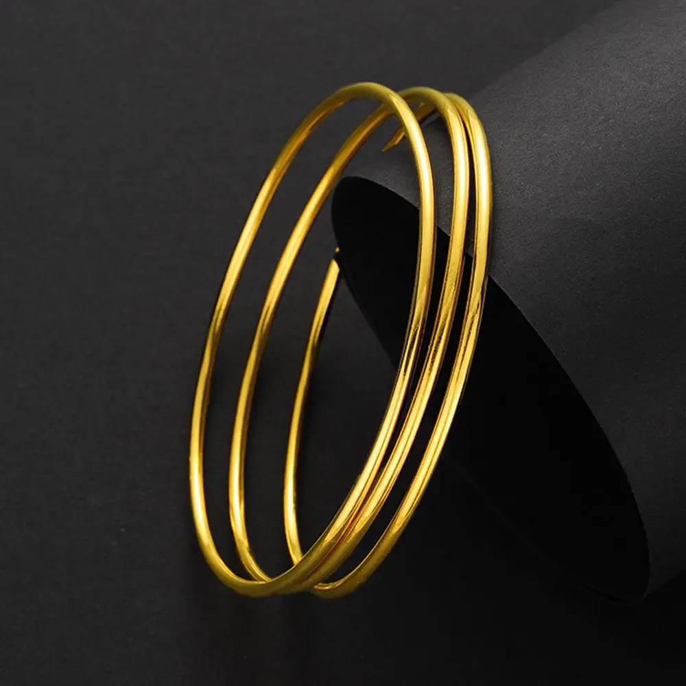 2 Pieces Wholesale Womens Thin Bracelet  Yellow Gold Filled Smooth Unopen Bangle Dia 6.5cm