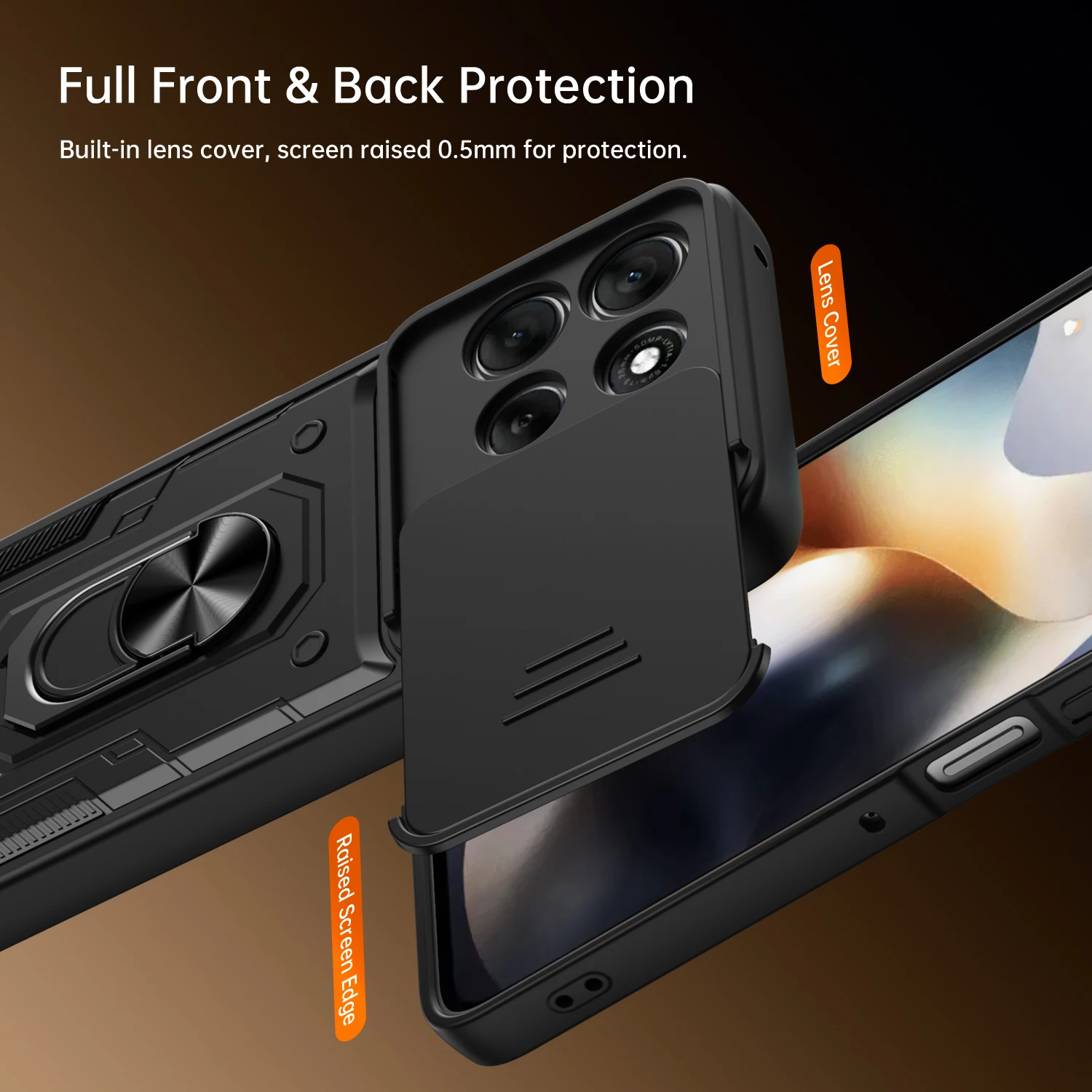Фото Противоударный чехол Nanshan Armor для Motorola Moto Edge 60 Pro 70 Fusion с защитой камеры, металлическим кольцом-подставкой и задней крышкой №3