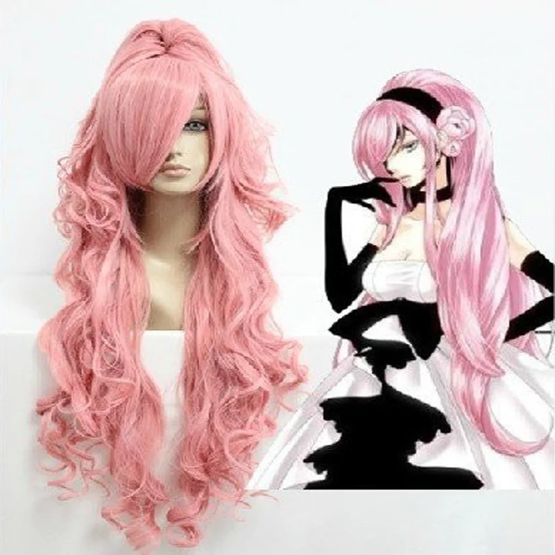 

Парик для косплея розовые красные вьющиеся парики с длинным конским хвостом для женщин синтетические волосы Вокалоид лука + бесплатная шапочка для парика