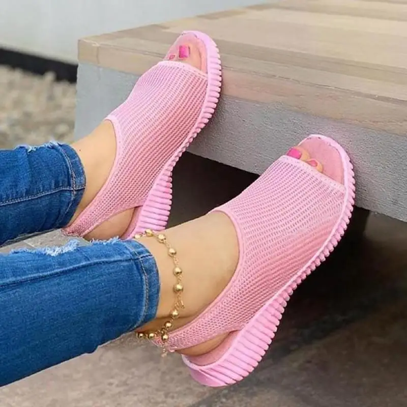 

Summer Women Sandals Casual Mesh Open Toe Solid Ladies Wedge Chaussure Femme Hollow Out Slip-On Sandalias Shoes for Women2022