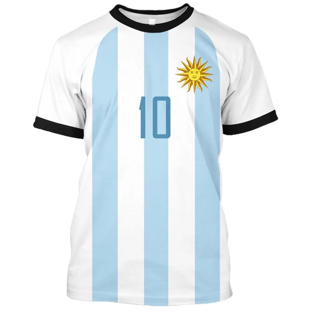 Argentina Flag 10 Number T-shirt DIY Digital Fashion 3D Print Short Sleeve Featured T-shirt Unisex Casual Sportswear Summer Top images - 6