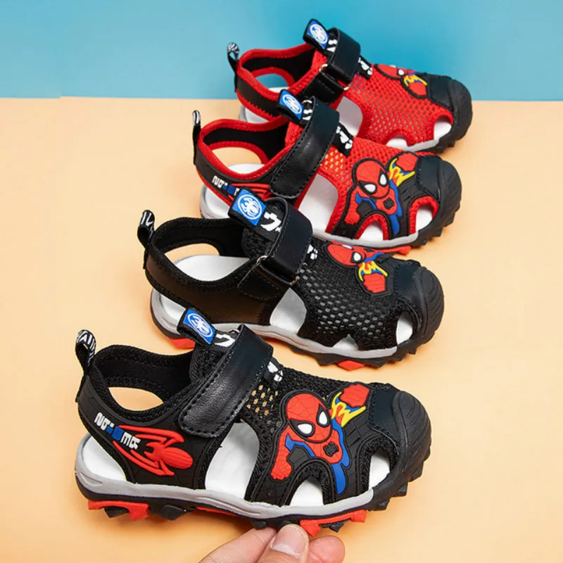 Summer Kids Boy Sandals Closed Toe Baby Cartoon Spiderman print Shoes Orthopedic Sport Pu Leather Soft Baby Girls Beach Shoes