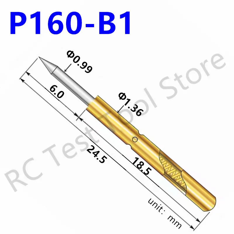 

20/100pcs P160-B Spring Test Probe P160-B1 Test Pin Brass Metal Gold Pogo Pins Nickel-plated Sharp Tip Probe Length 24.50mm