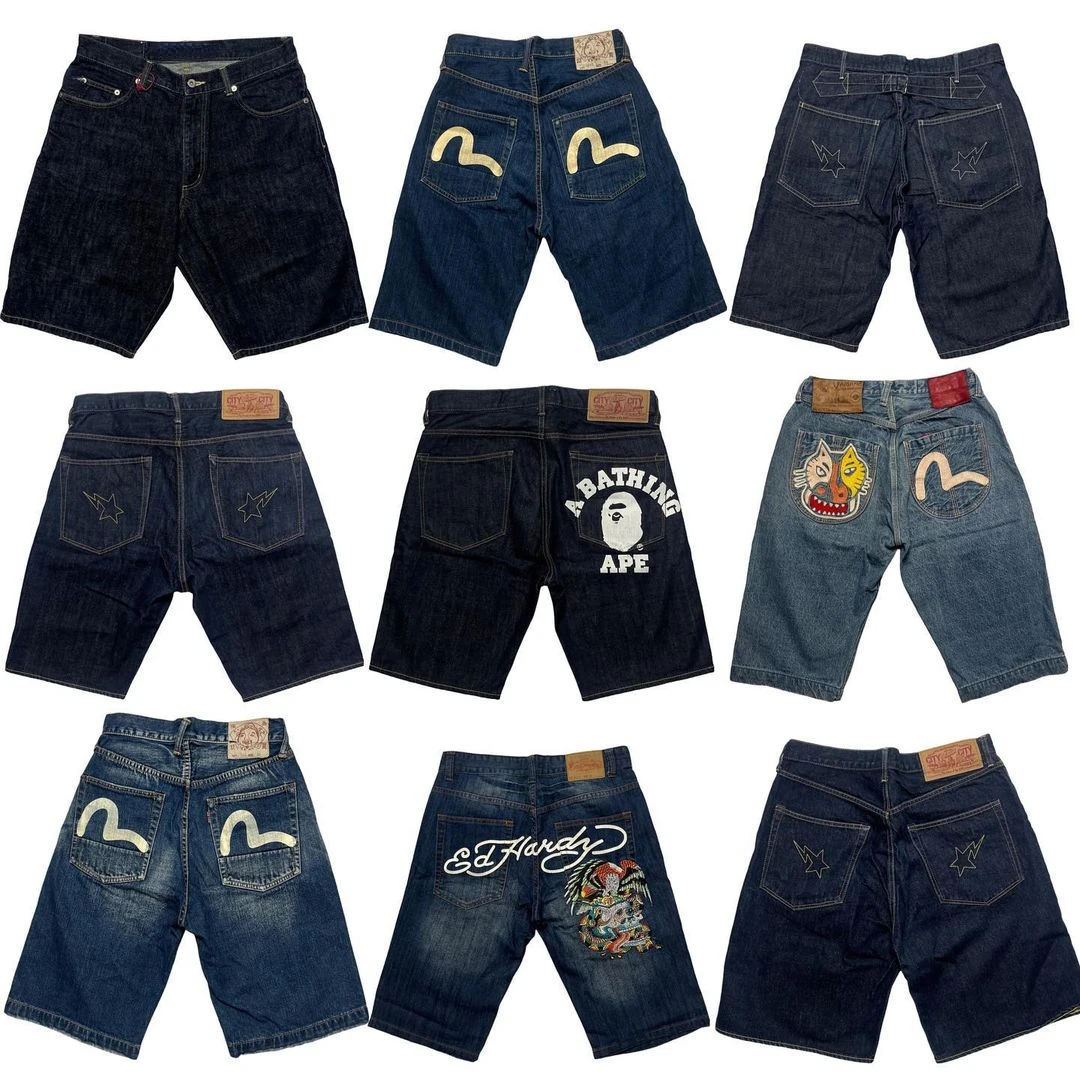 

Y2k Gothic Black Denim Shorts for Men Fashion Aesthetics Pattern Print Streetwear Jean Shorts Gym Shorts Casual Loose Sweatpant