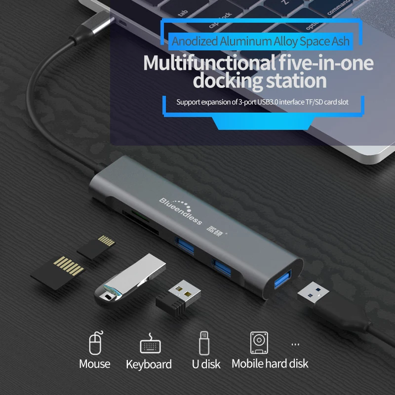 

Алюминиевая док-станция для ноутбука Usb Type-c, USB 3,0, HDMI-совместимая док-станция для TF LAN PD, USB-концентратор для Macbook, Huawei, DELL