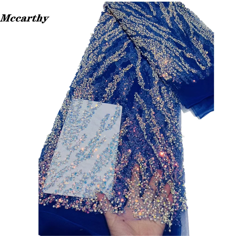 

Mccarthy Royal Blue Luxury Beaded Sequin Lace Fabric 2022 Embroidered Nigerian French Tulle Lace Fabric With Sequins Wedding