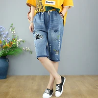jeans women fashion vintage embroidery ripped drawstring high waist pants casual female shorts womens summer denim breeches