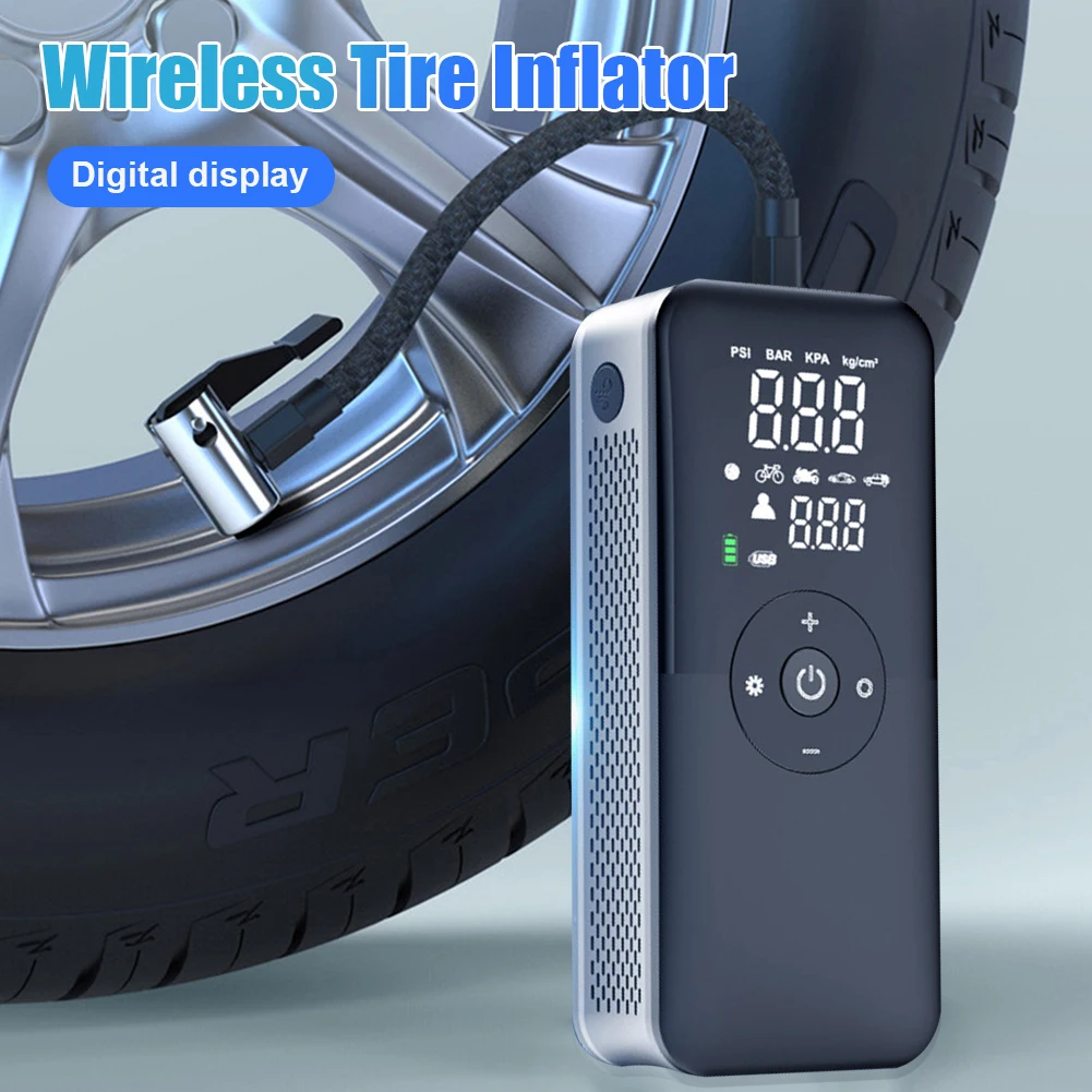 

Digital Display Car Air Pump Tire Inflator Car Portable Rechargeable Wireless Inflatable Car Air Compressor with LED for Car