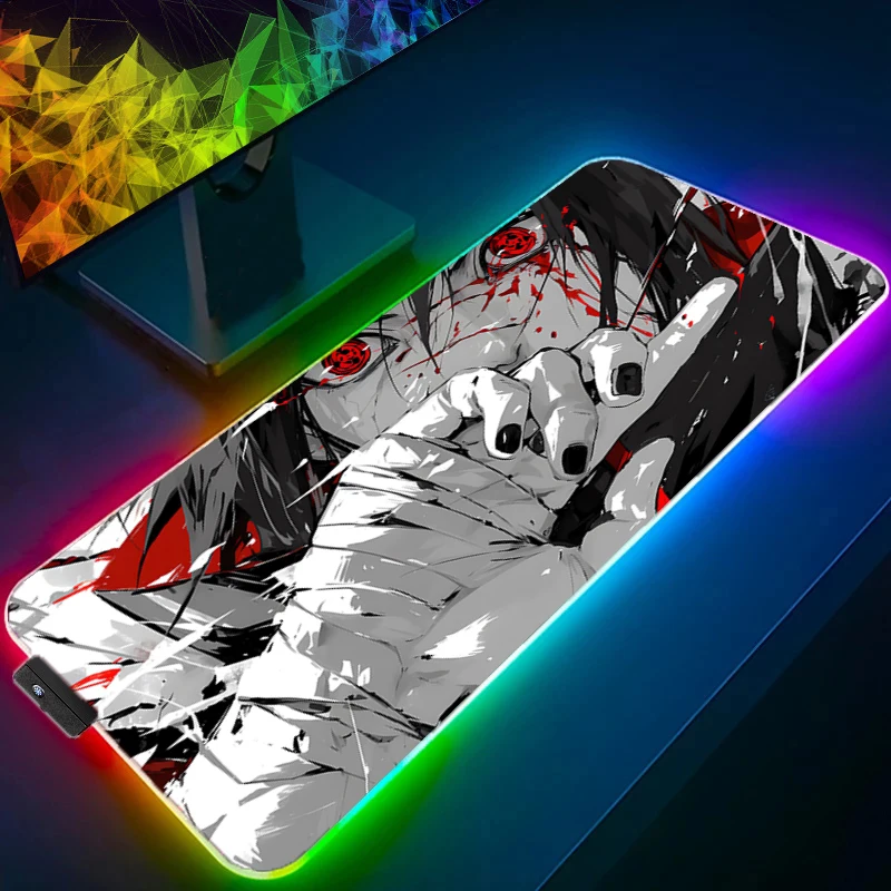 Фото RGB подсветка NARUTO Uchiha Sasuke коврик для мыши аниме Gabinete геймер компьютер светодиодный настольный коврик клавиатура игровые аксессуары большой коврик для мыши №4