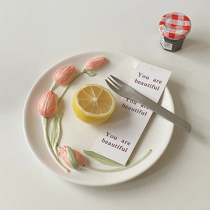 

Керамическая чашка-Тюльпан для столовых приборов, рельефная трехмерная чаша 6 дюймов, чаша для салата, кружка для молока, набор домашней пос...