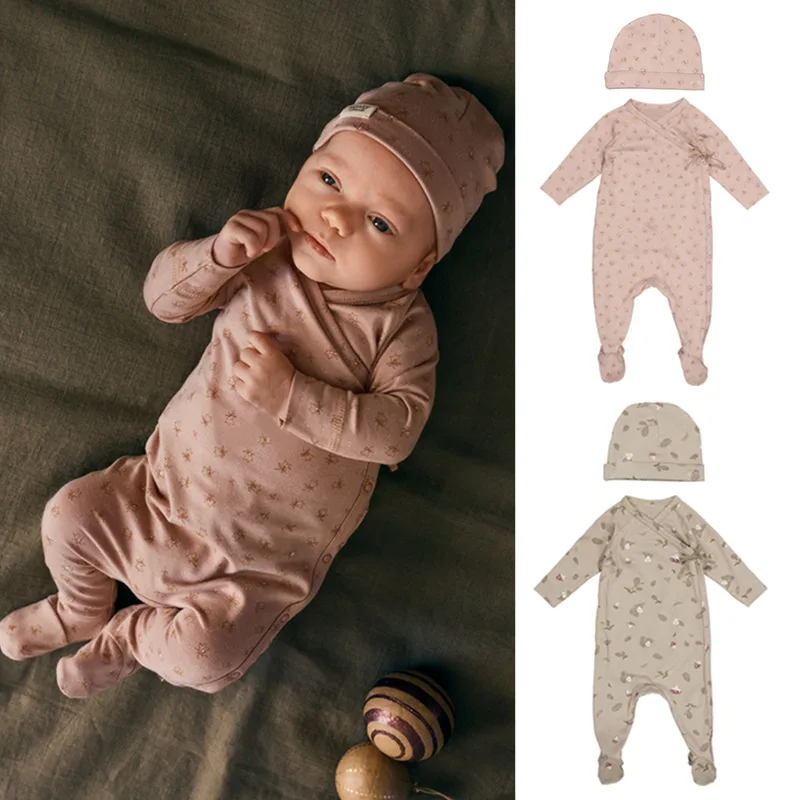 

Infant Jumpsuit Spring and Autumn New Boy Girl Baby Cotton Printed Foot-covered Romper Newborn Tied Rope Footies