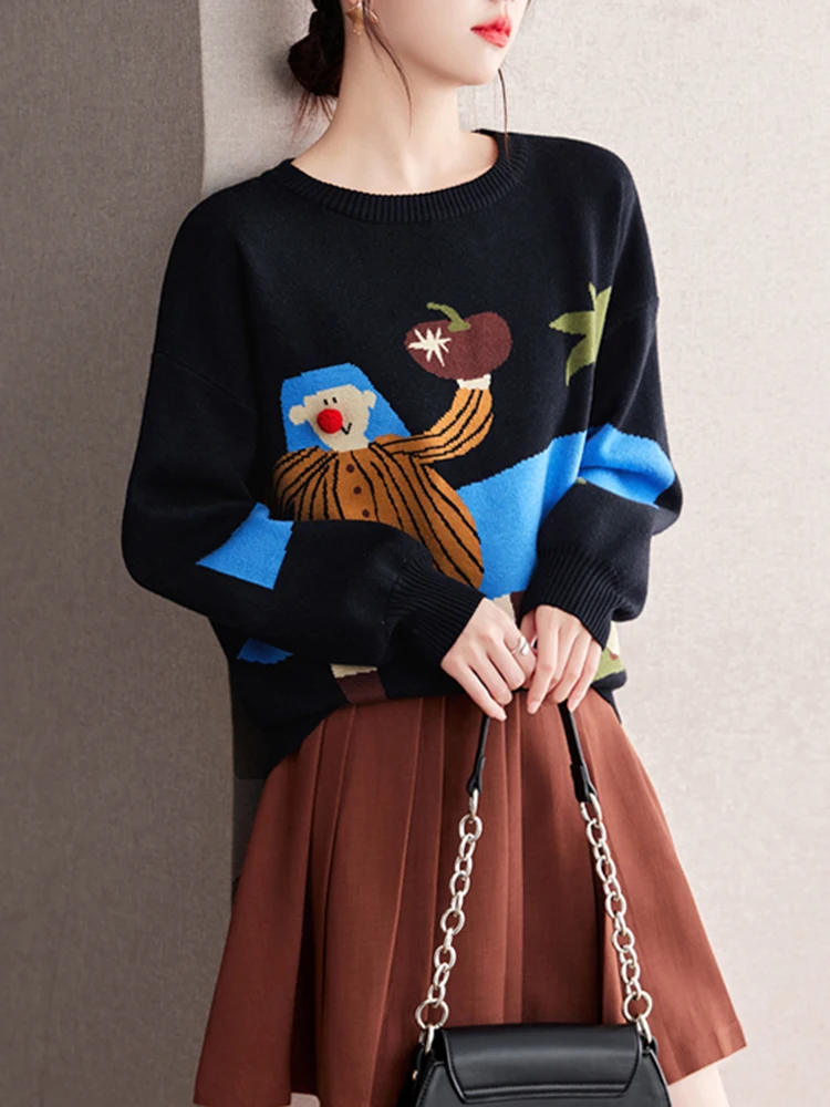 Женский вязаный пуловер с круглым вырезом