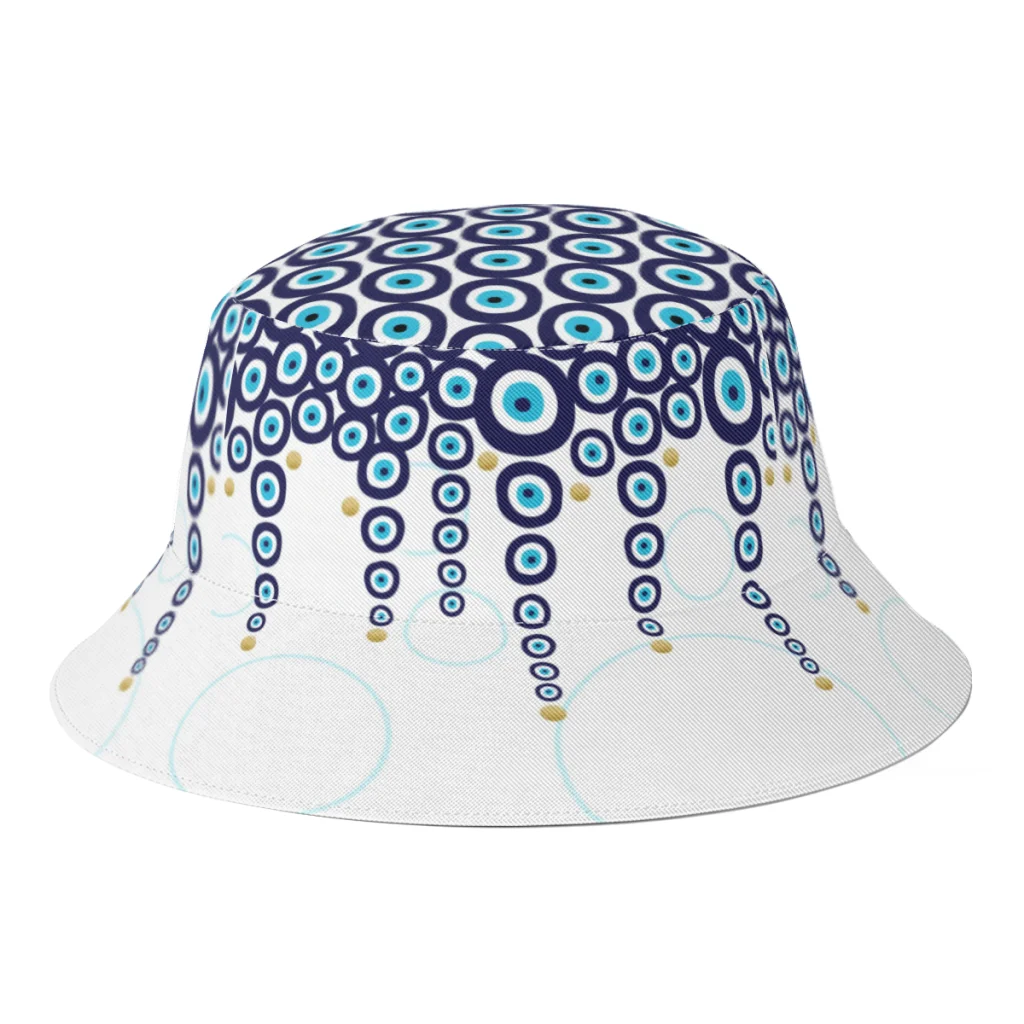 

Evil Eye Symbol Pattern Bucket Hat for Unisex Nazar Amulet Outdoor Travel Foldable Bob Fishing Fisherman Hat Girls Boys Sun Hat