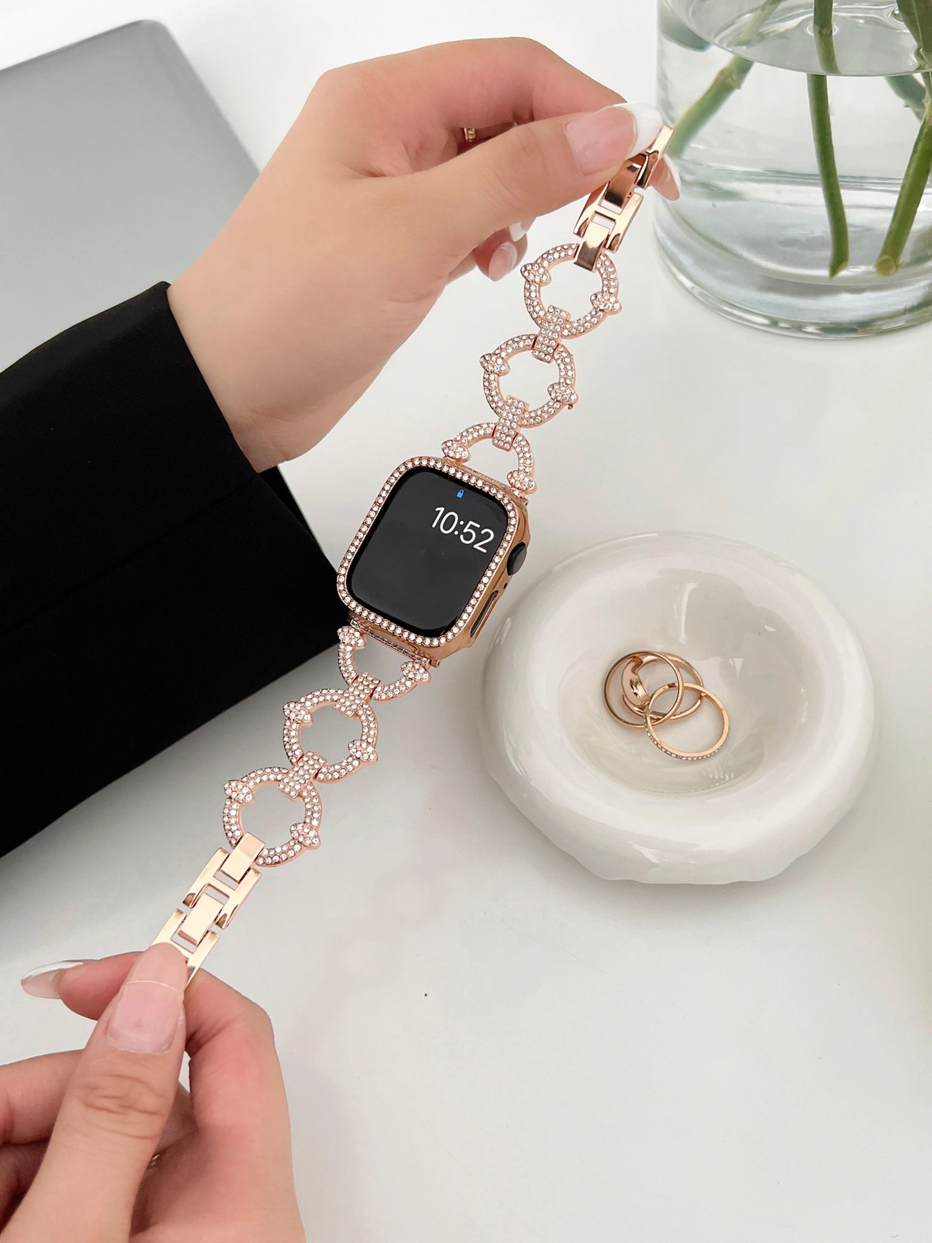 Diamond Bracelet For Apple Watch Metal Band 8 7 41/45mm 38/40/42/44mm Ultra 49mm Luxury Stainless Steel For iWatch Series6 5 4 3