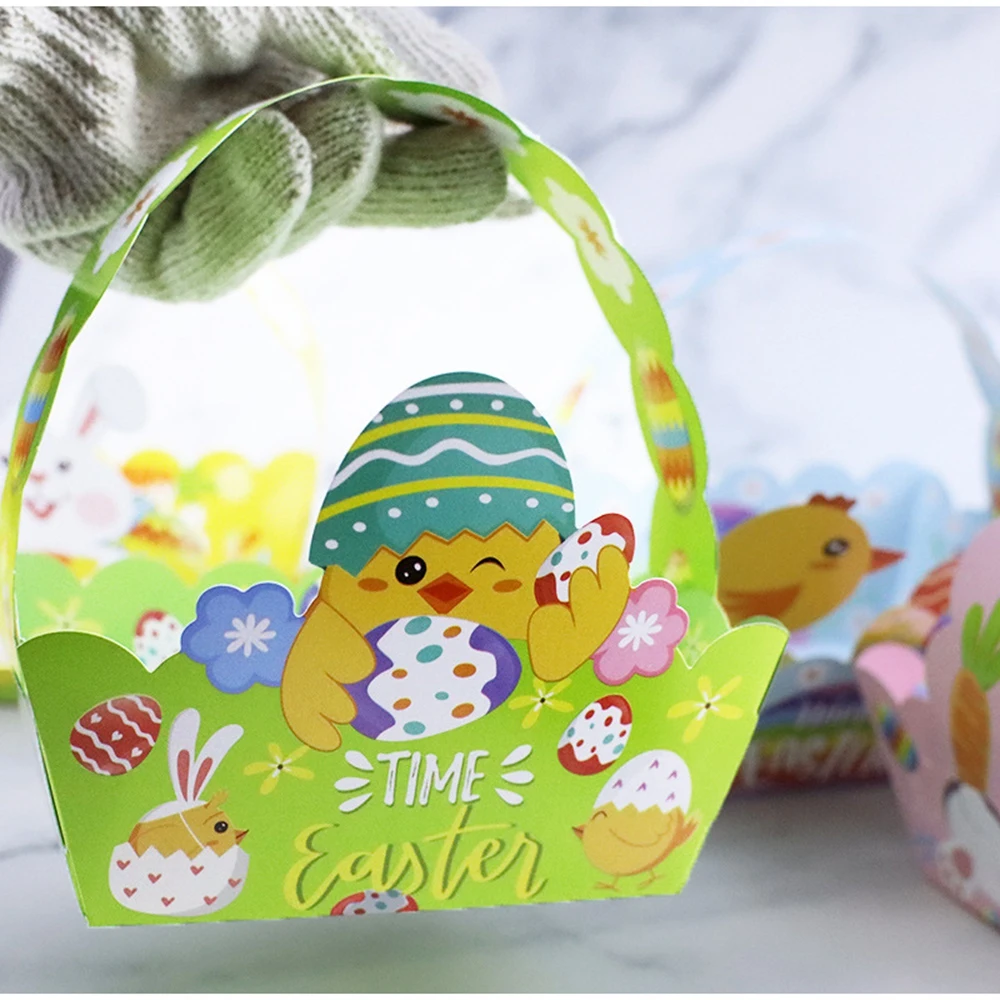 

4Pcs Paper Easter Egg Storage Baskets Bunny Paper Gift Bags Box Kids Birthday Party Decoration Easter Baking Cookies Packing Bag