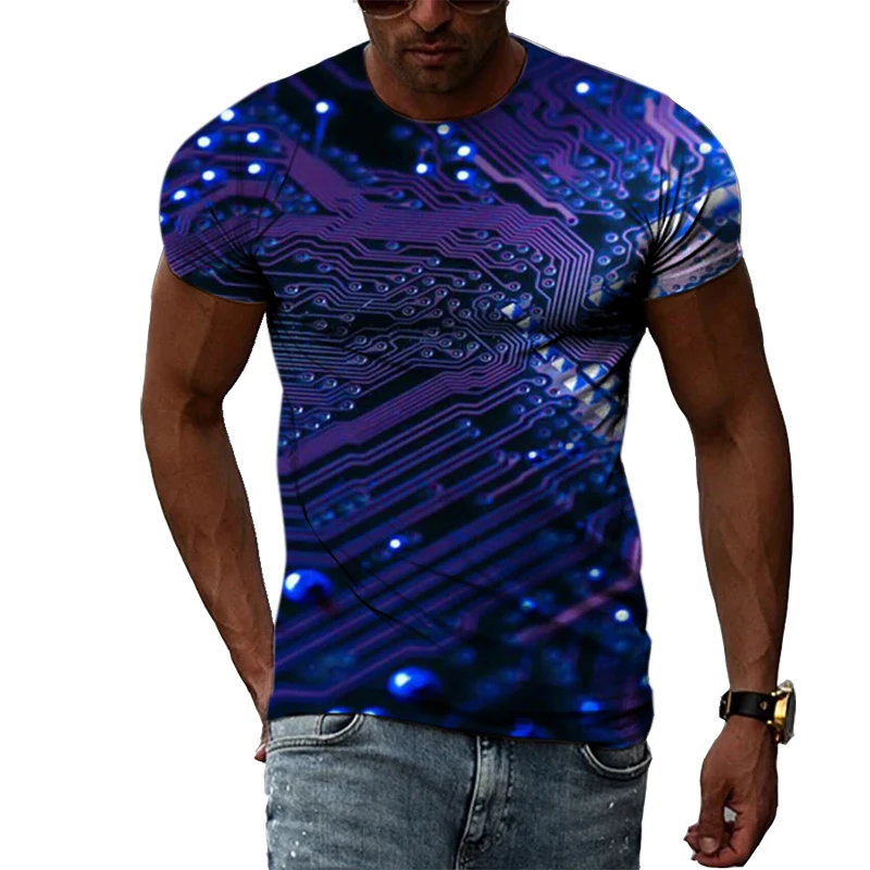 

O-neck Casual Tops 3D Printing Electronic Chip Men's T-shirt Summer Creative Breathable Fitness Street Oversized Tees