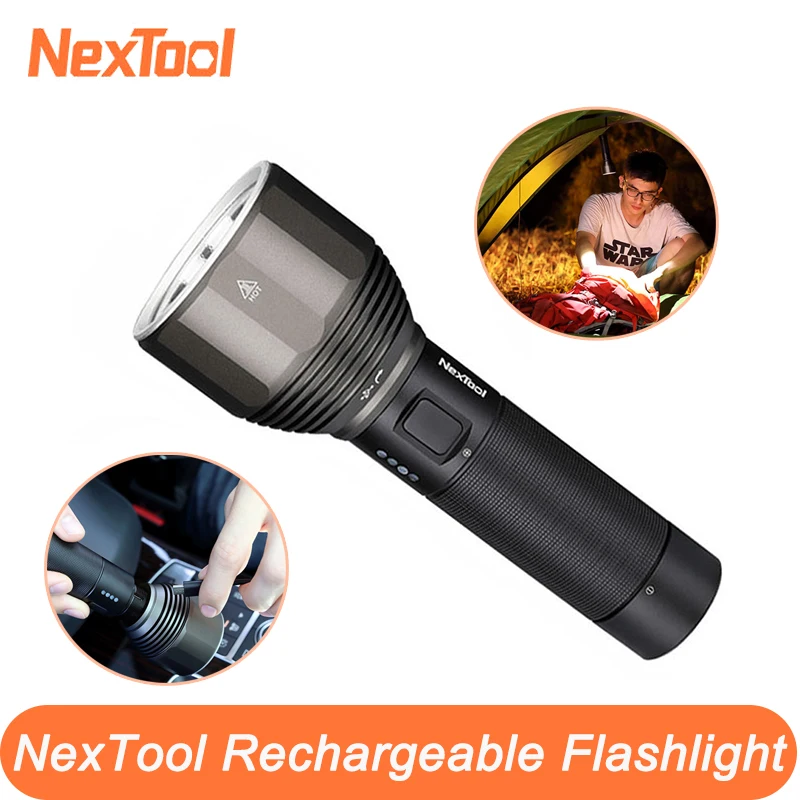 NexTool Rechargeable Flashlight 2000lm 380m 5 Modes IPX7 Waterproof LED light Type-C Seaching Torch for Camping