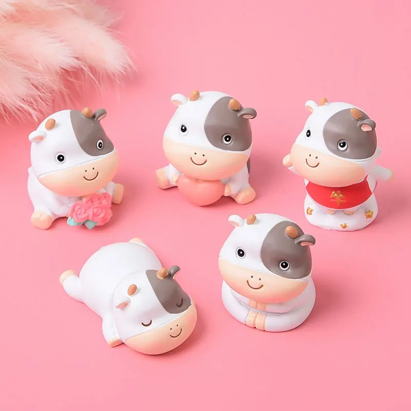

Cute Cartoon Resin Crafts For Car Cute Cow Ornaments Mini Ox Gift Girl Creative Auto Interior Accessories Home Decoration