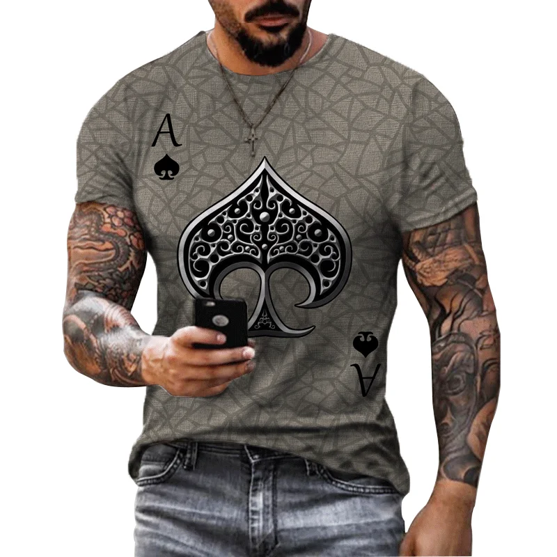 Poker Spades Printed T-shirt Men's Classic T Shirt Harajuku Hip-hop Casual Clothes Summer Short Sleeve Playing Cards JOKER Cloth