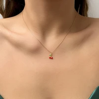 kpop exquisite small cherry flowers pendant necklace for women girls vintage snake thin chain choker collares neck jewelry 2022