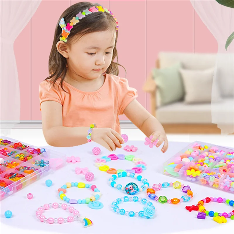 DIY Jewelry Making Kit for Toddlers Beads Toys Make Hairband Necklaces Bracelets Rings Art Crafts Creativity Toys for Girls Boys
