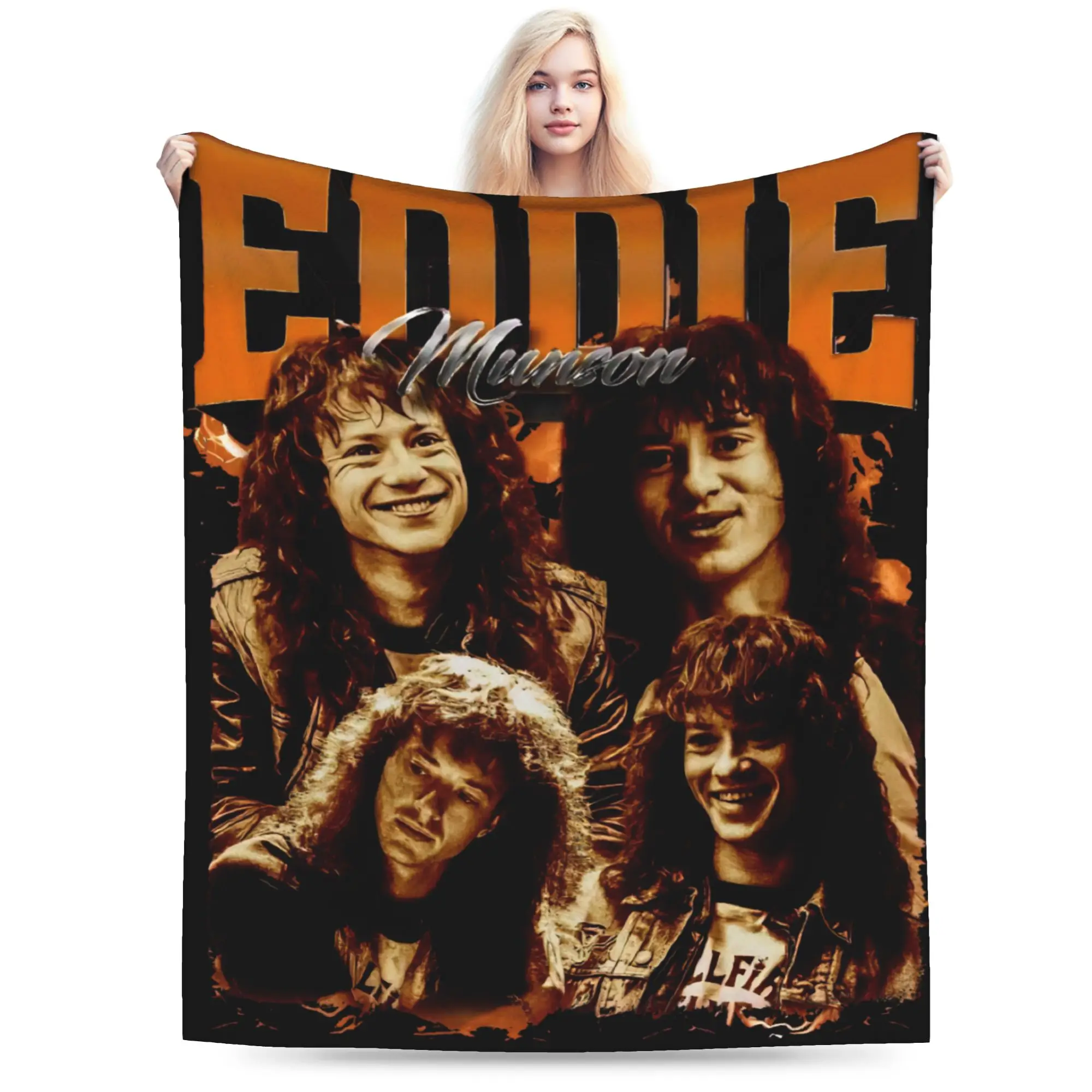 Фото Eddie Munson  Flannel Blankets Winter American TV Series Super Warm Bedding Throws for Children Couch Bed Graphic Sofa Bed Cover №1