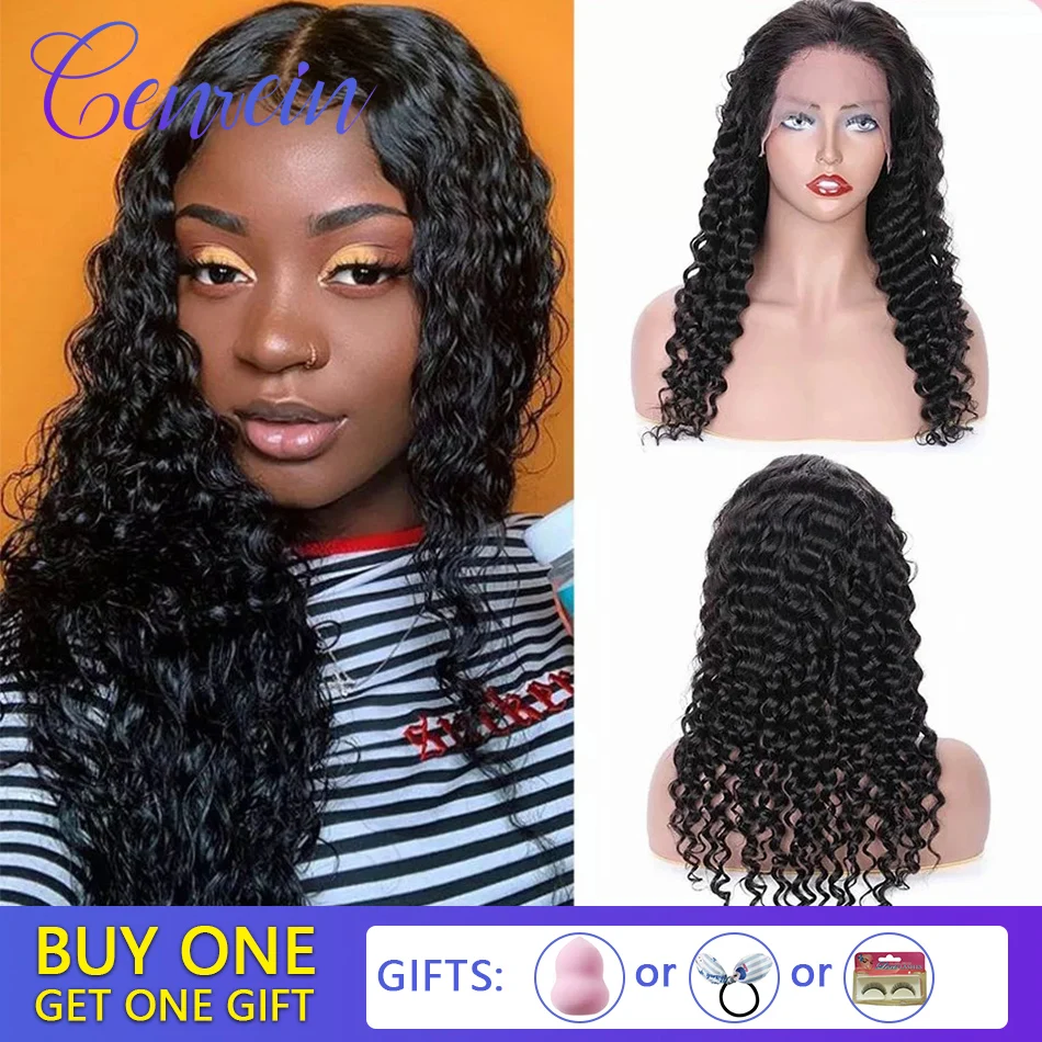 

Brazilian Deep Wave Wig 13x6 Swiss Lace Closure Wig Human Hair Wigs Pre-Plucked Natural Hairline 250% Remy Hair Wigs For Women