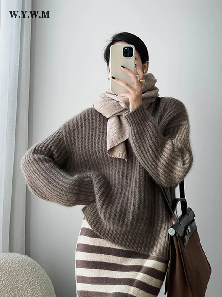 

WYWM Autumn Loose Warm Knitted Sweater Women Soft O-neck Long Sleeve Basic Pullover Female Casual High Street Knitwear Jumper