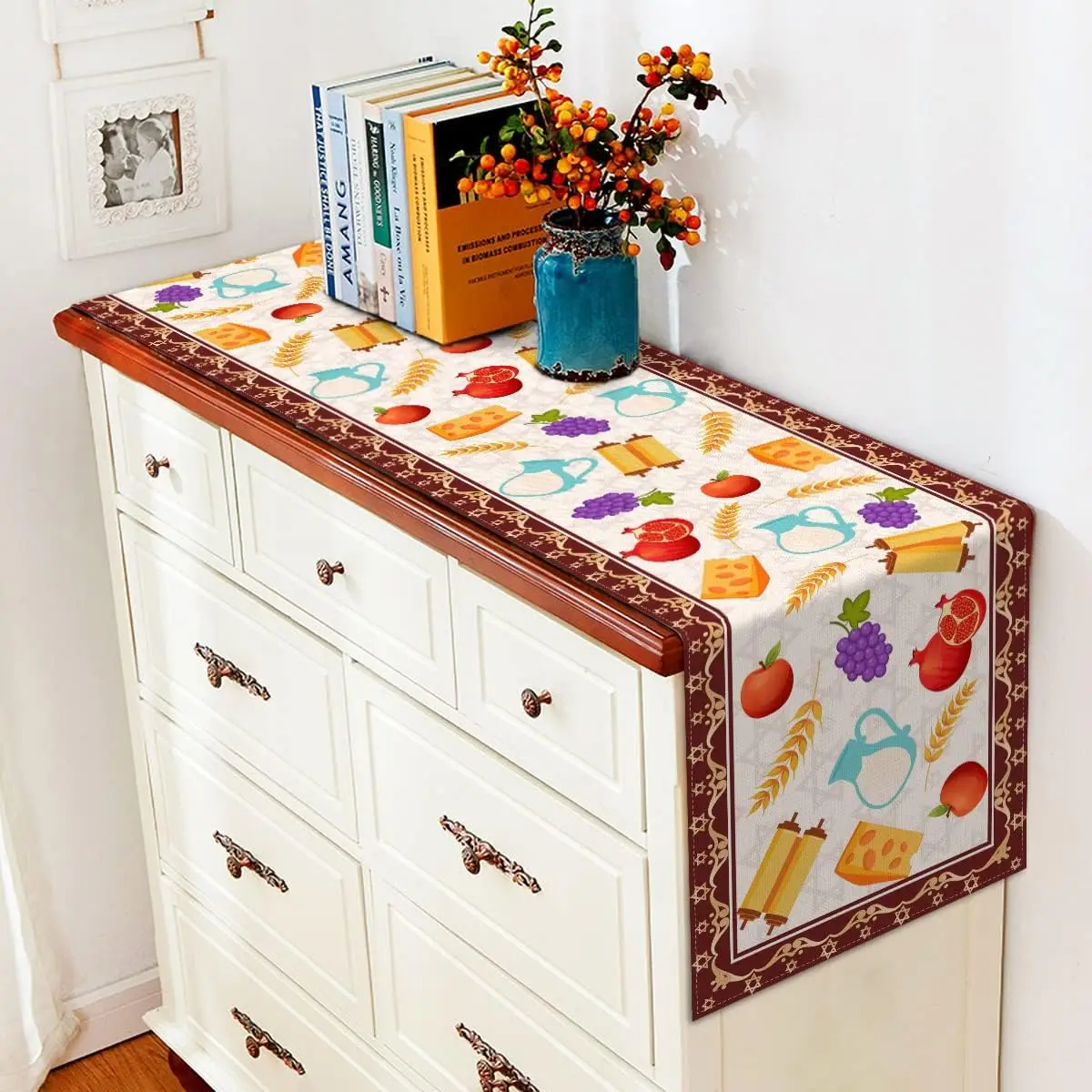 Льняная дорожка для стола Happy Shavuot деревенский еврейский урожай праздник