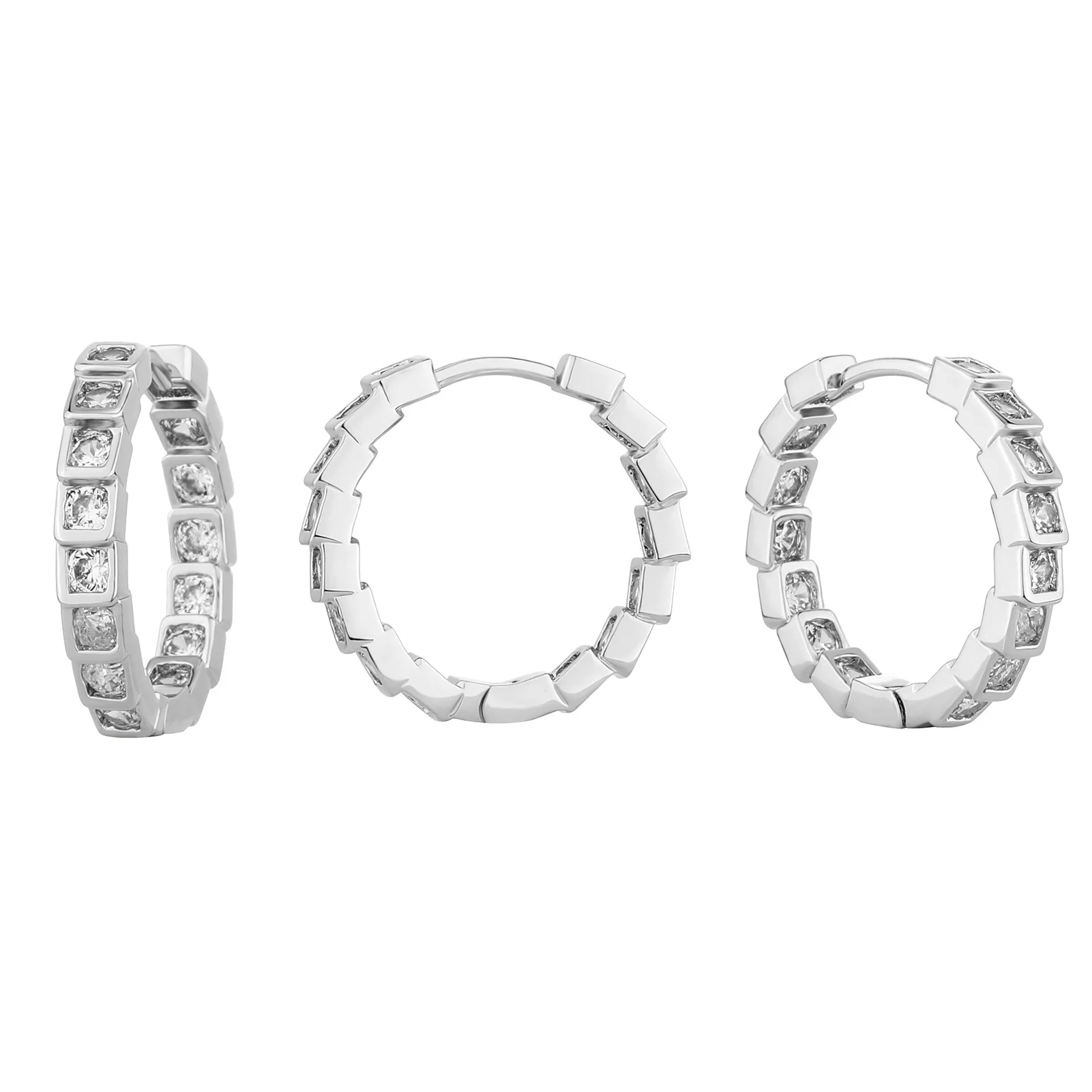 RACHELZ Fashion Luxury Shiny Zircon Hoop Earrings Hip Hop Geometric 14K Gold Plated Earring For Women Men Jewelry Wedding Gift