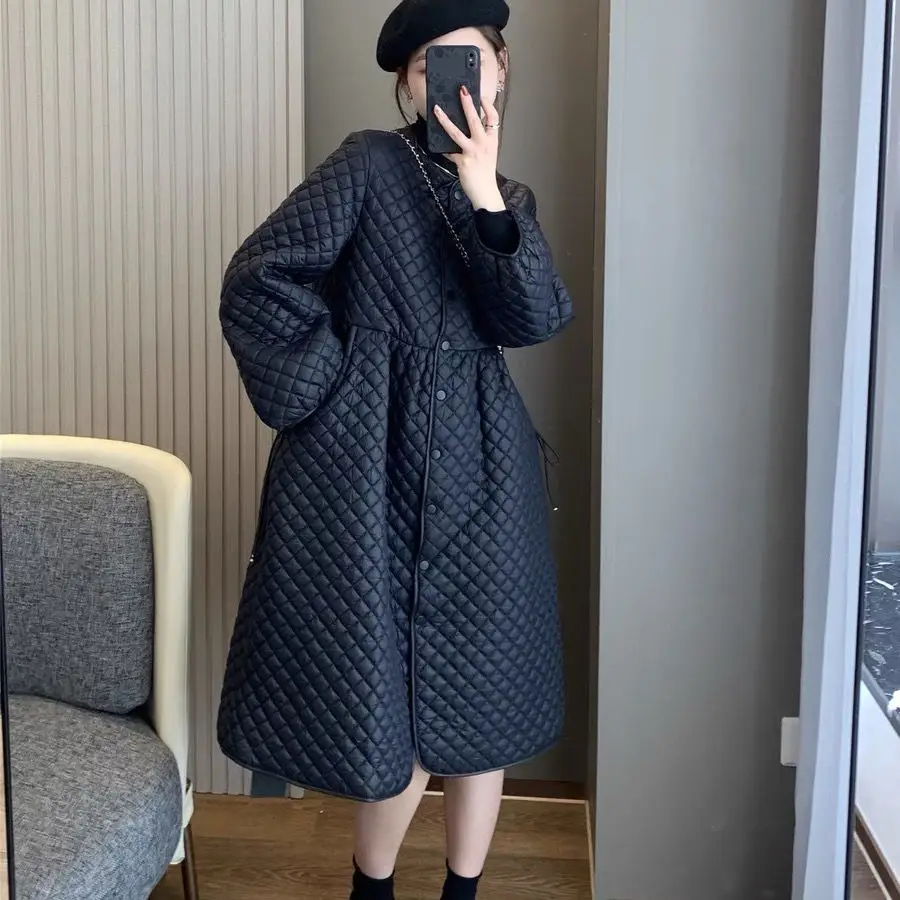 Autumn and Winter 2022 New Korean Fashion Casual Loose Lightweight Cotton Dress Medium Long Warm Cotton Elegant Women's Coat