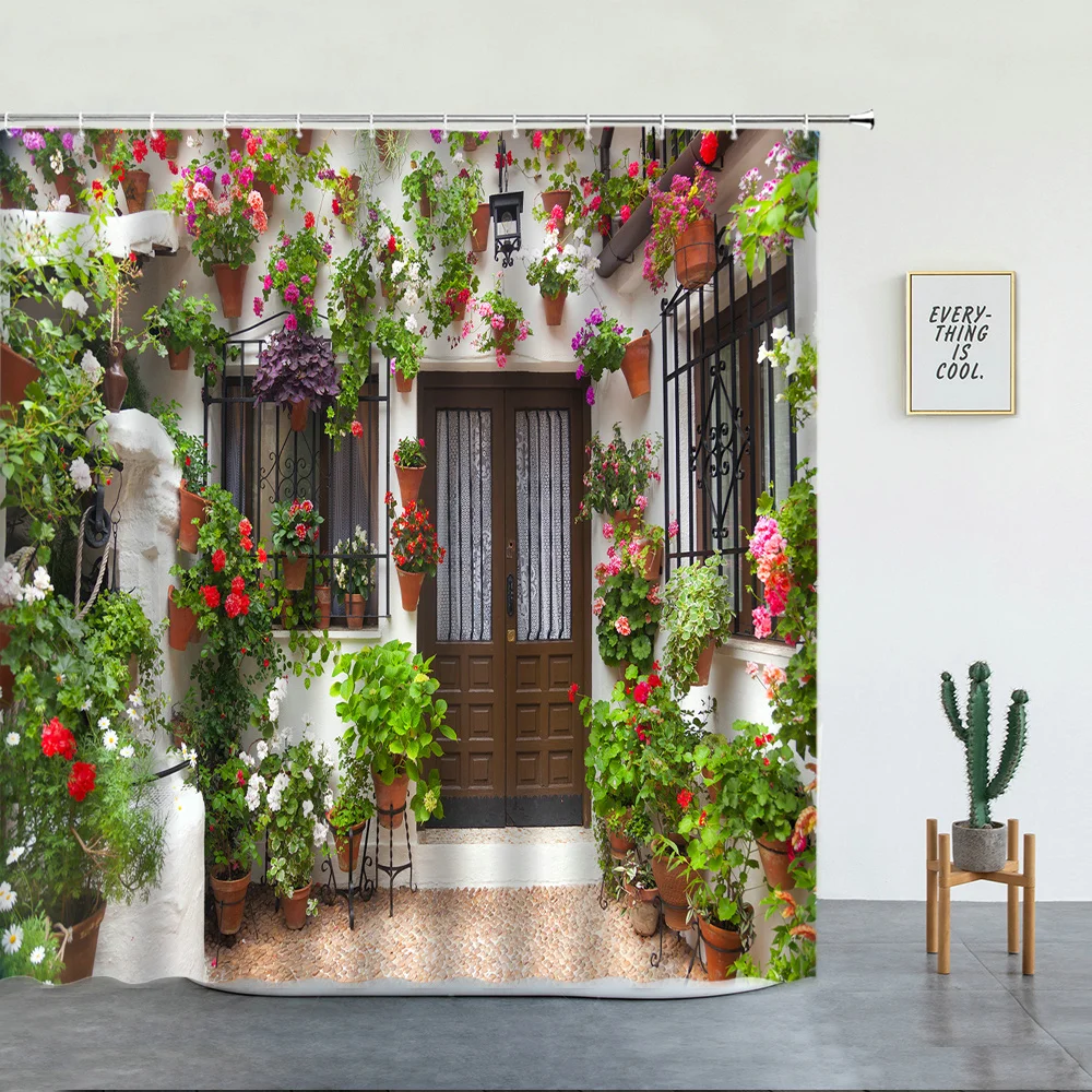 

Водонепроницаемая Шторка для ванной, 3d-занавеска в европейском сельском городском стиле, с уличным ландшафтным принтом, с крючками