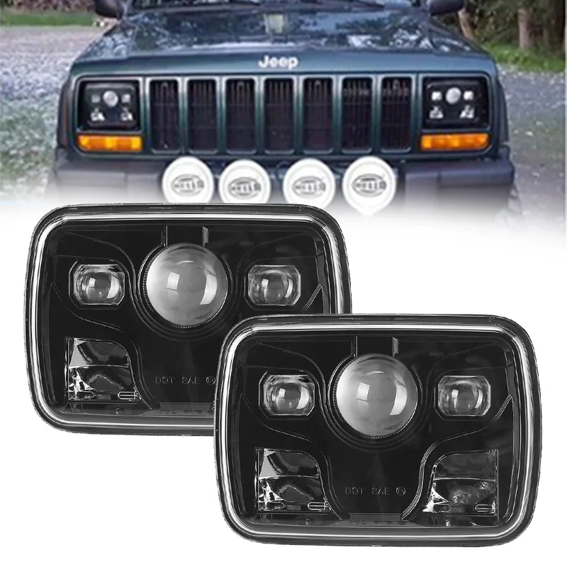 

7 Inch Square LED Car Headight 5x7 7x6 Headlamp with DRL Turn Signal for Jeep Wrangler YJ Cherokee XJ ComancheMJ Savana GMC Ford