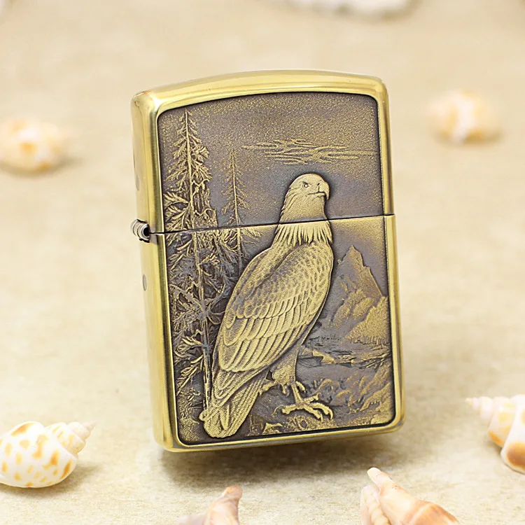 

Genuine Zippo Fine carving Eagle oil lighter copper windproof cigarette Kerosene lighters Gift with anti-counterfeiting code