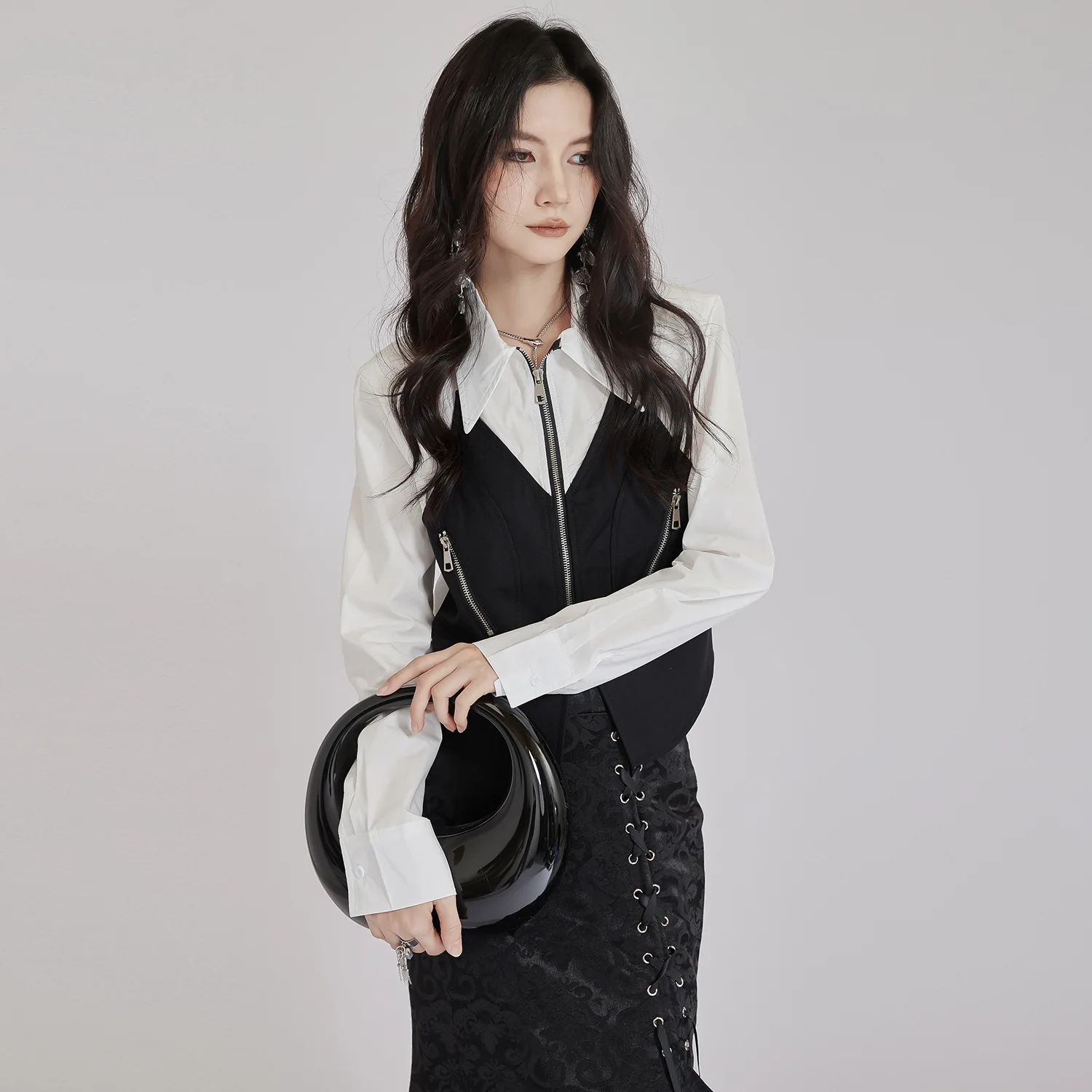 Женский шикарный короткий топ с большим острым воротником рубашка длинными