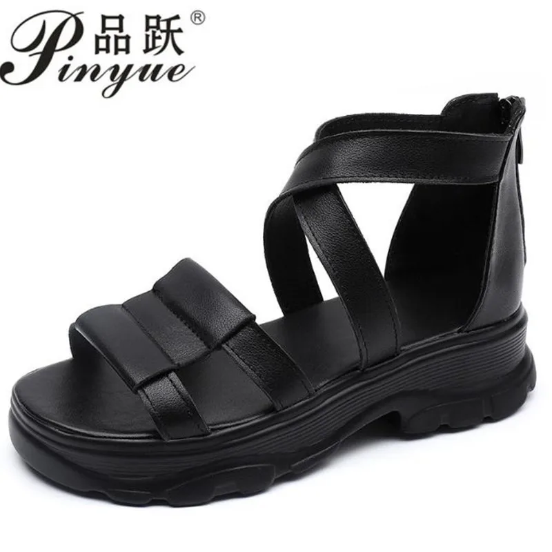 

Handmade Retro Sandals Women Summer Cross Genuine Cow Leather Wedges Platform Gladiator Sandals Women Cool Boots