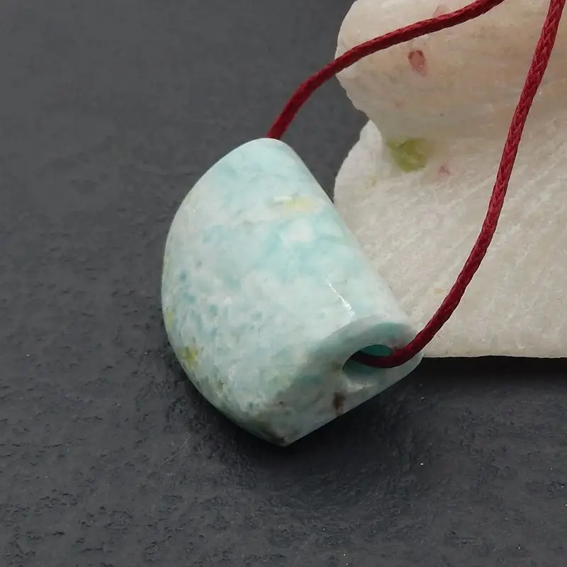 Semiprecious Stone Necklace Natural Larimar Handmade Fashion Jewelry Pendant Bead 27x20x11mm 10g